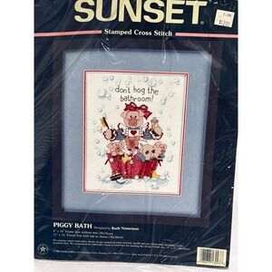 New Sunset Piggy Bath Stamped Cross Stitch Kit Ruth Ninneman 13097 Vintage 1997